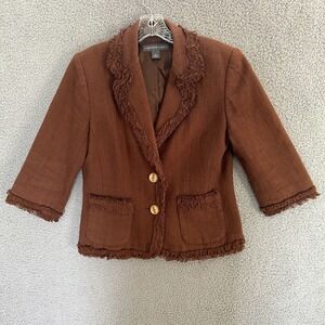 Josephine Chaus Blazer Jacket Women Sz 6‎ Brown Fringed Boho Academia Preppy Y2K